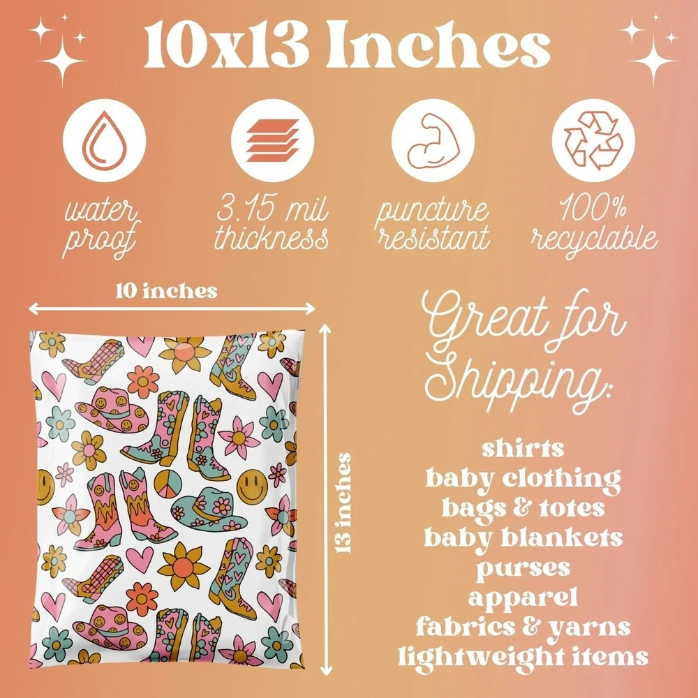 Western Poly Mailers 10x13‎ Inch 100 Pack Shipping Supplies Yeehaw